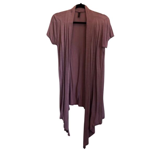 Amisu Women’s Rose Short Sleeve Knee Length Duster Cardigan Size L Flowy Boho - Picture 1 of 5
